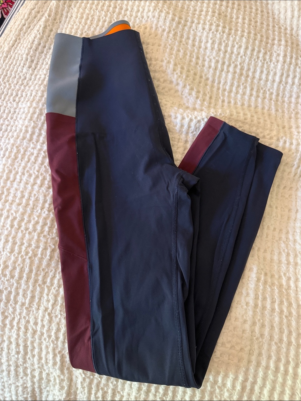 Sweaty Betty Colorblock Navy and Burgundy Athletic Leggings